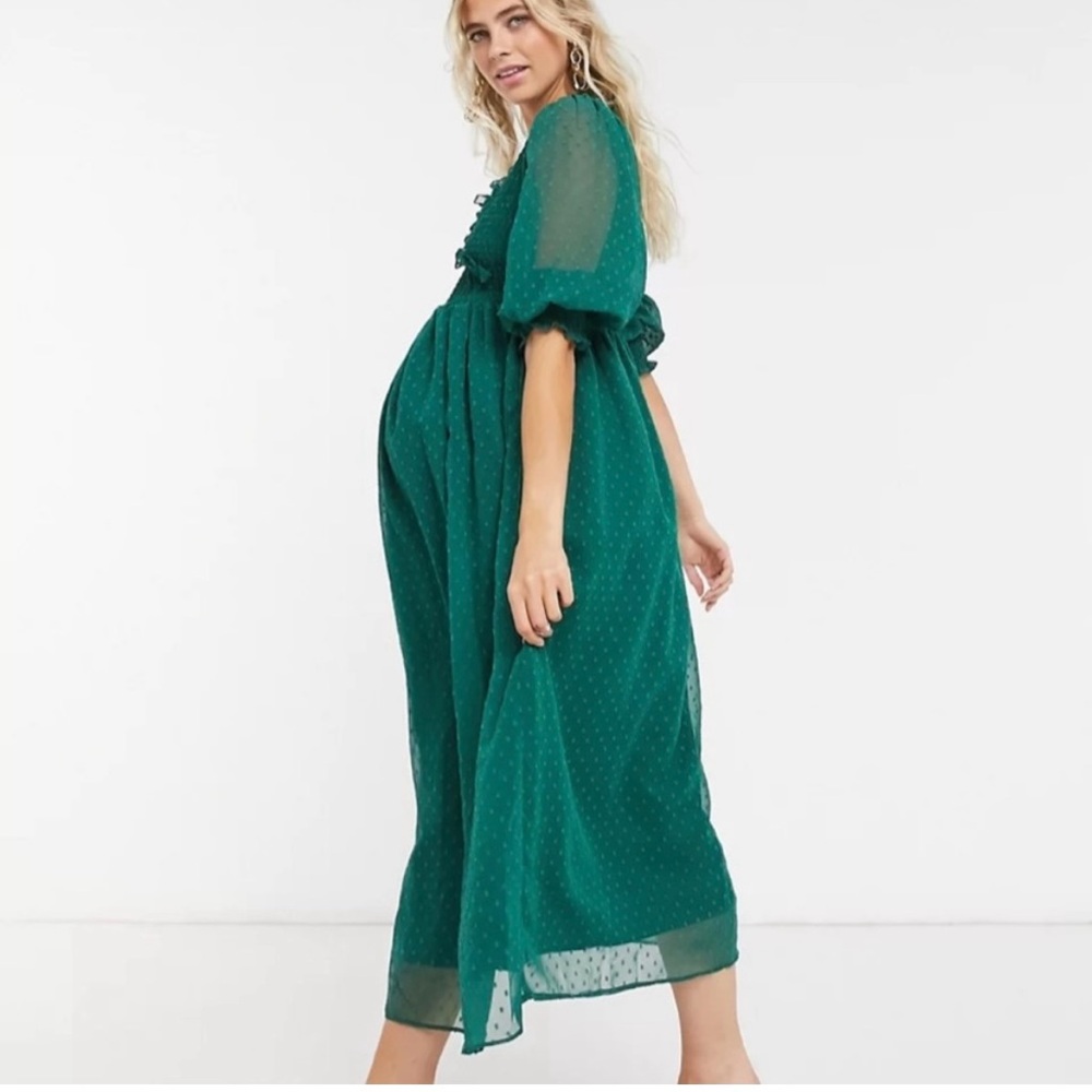 ASOS Design Maternity Green Shirred Dress size 8